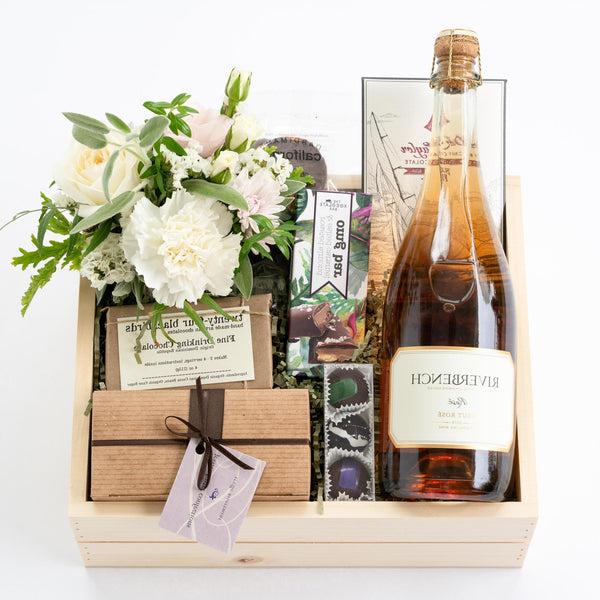 Brut Rosé, Chocolate + Flowers Gift Box