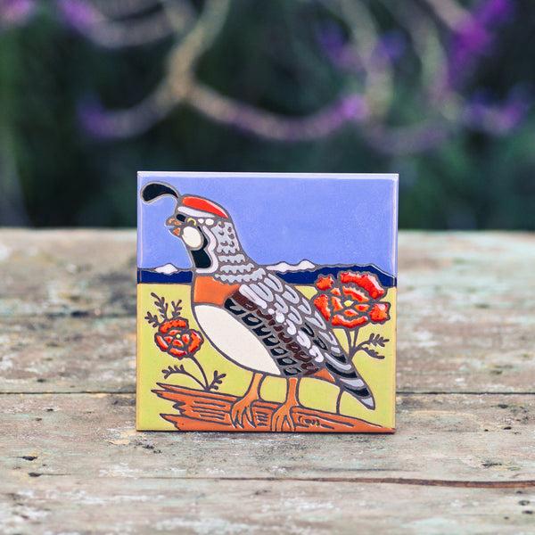 California Quail Tile Trivet Coasters & Trivets - Pacific Blue Tile, The Santa Barbara Company - 1